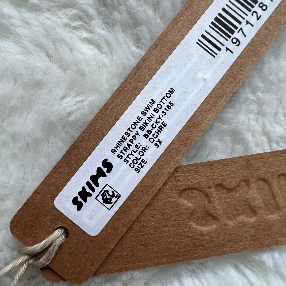 SKIMS Rhinestone Swim Strappy Bikini Bottom Ochre Tan Size 3X BB-CKY-3185 NEW